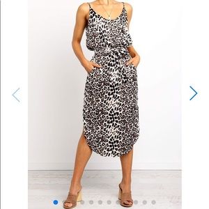 Lopezdress Leopard Printed White Sling Midi Dress